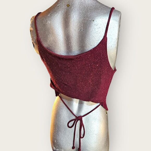 Vintage Jody Slouchy Neck Red Strappy Y2K Cropped Sparkly Tank - Picture 4 of 9